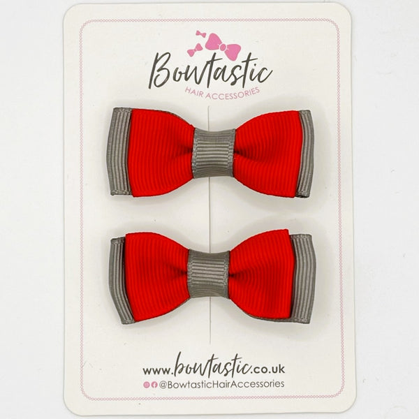 1.75 Inch Bow - Red & Metal Grey - 2 Pack