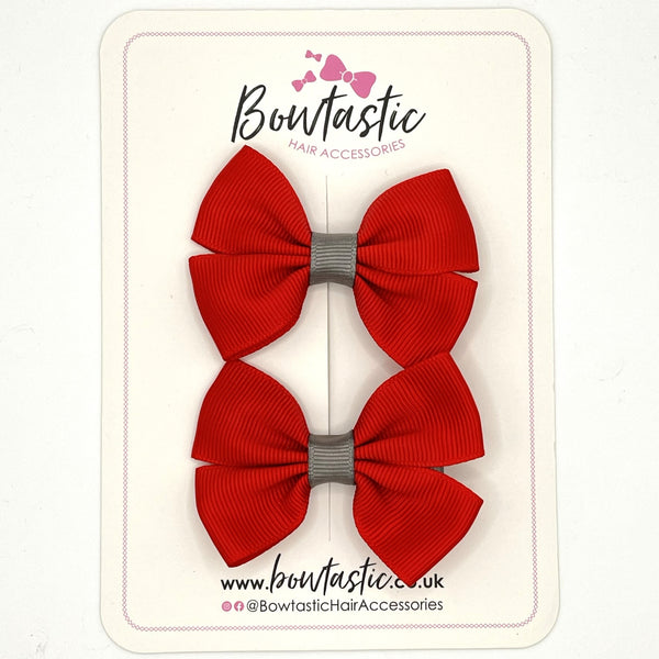 2.5 Inch Butterfly Bow - Red & Metal Grey - 2 Pack