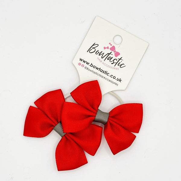 2.5 Inch Butterfly Bow Thin Elastic - Red & Metal Grey - 2 Pack