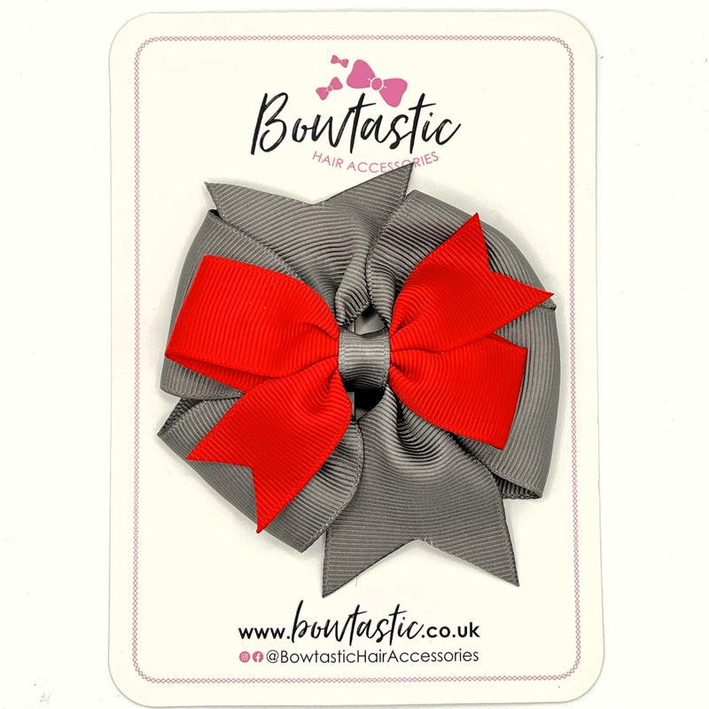 3.5 Inch 2 Layer Pinwheel Bow - Red & Metal Grey