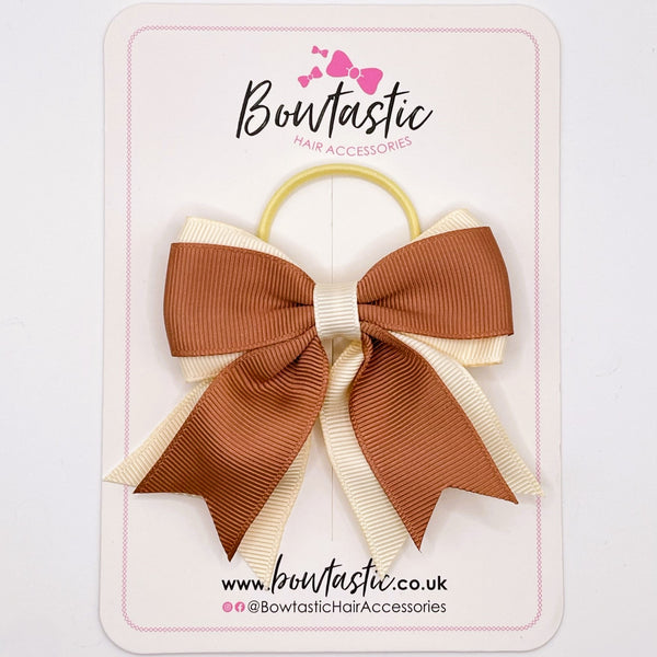 3 Inch Flat 2 Layer Tail Bow Thin Elastic - Pecan Brown & Cream