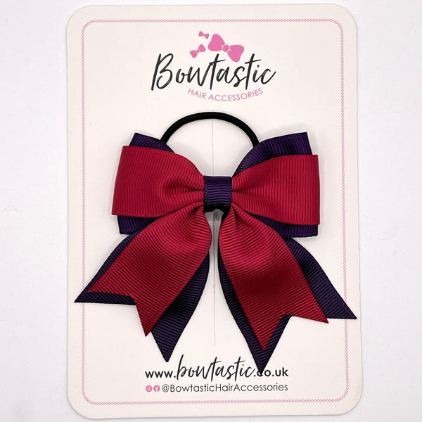 3 Inch Flat 2 Layer Tail Bow Thin Elastic - Beauty & Plum