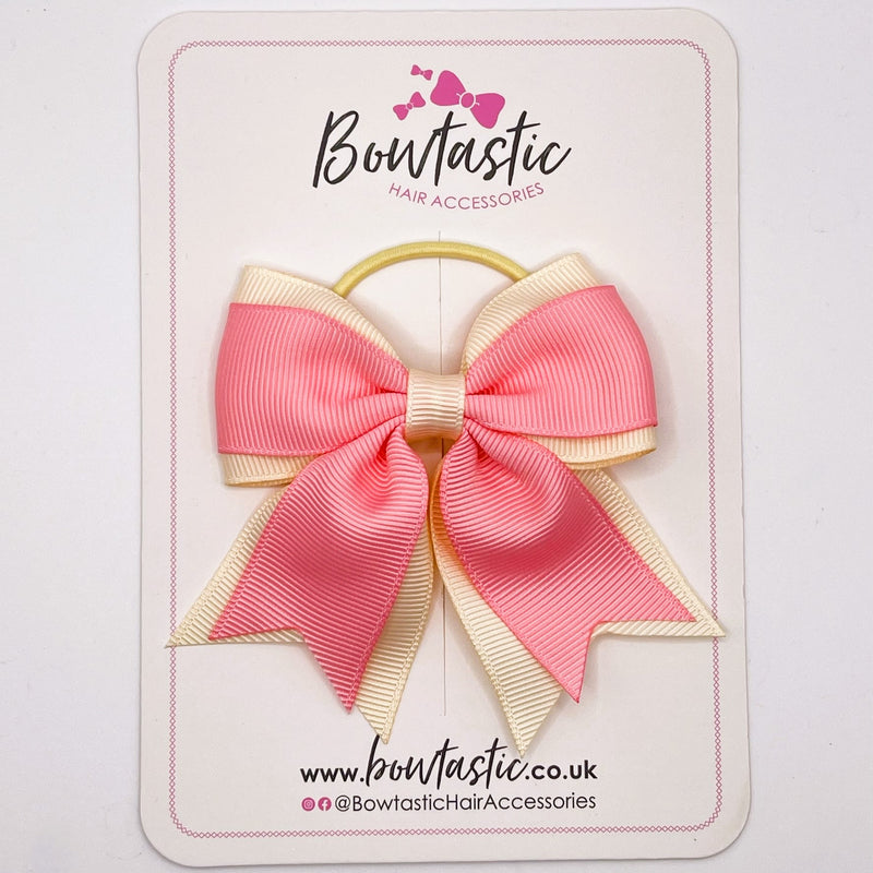 3 Inch Flat 2 Layer Tail Bow Thin Elastic - Pink & Cream