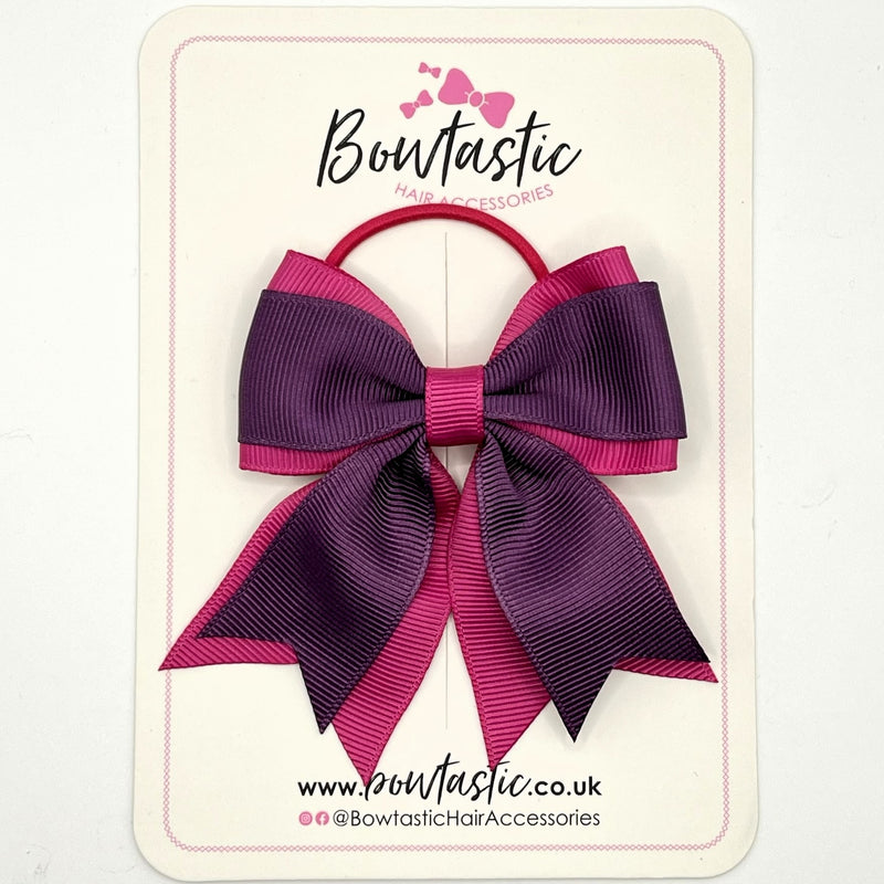 3 Inch Flat 2 Layer Tail Bow Thin Elastic - Amethyst & Raspberry Rose