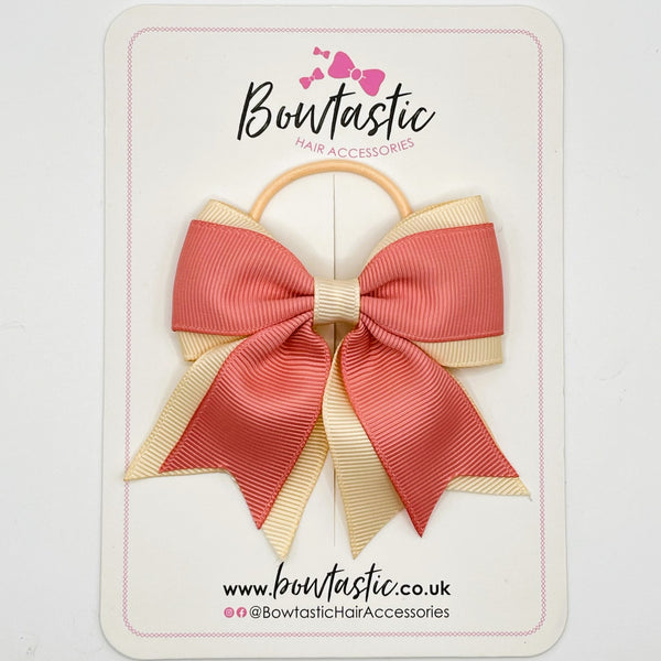 3 Inch Flat 2 Layer Tail Bow Thin Elastic - Dusty Rose & Nude