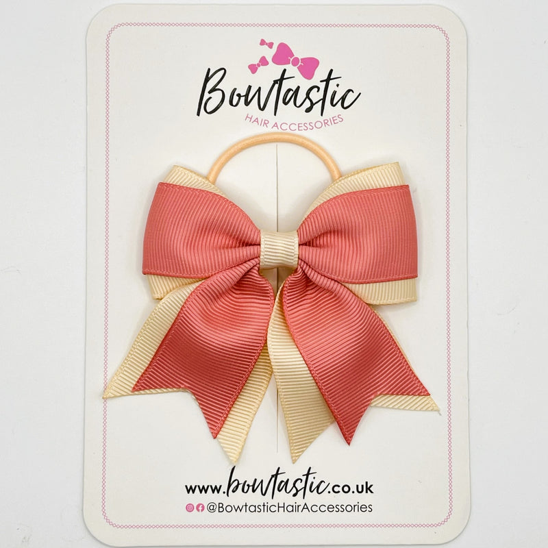 3 Inch Flat 2 Layer Tail Bow Thin Elastic - Dusty Rose & Nude