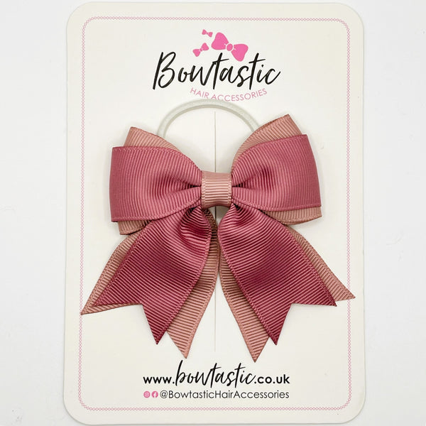 3 Inch Flat 2 Layer Tail Bow Thin Elastic - Rosy Mauve & Antique Mauve