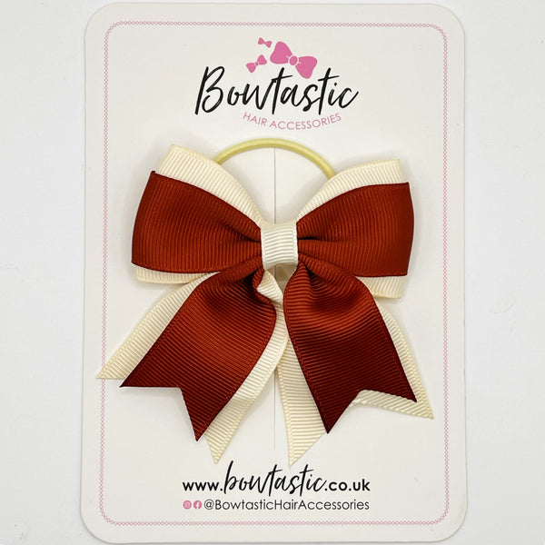 3 Inch Flat 2 Layer Tail Bow Thin Elastic - Rust & Cream