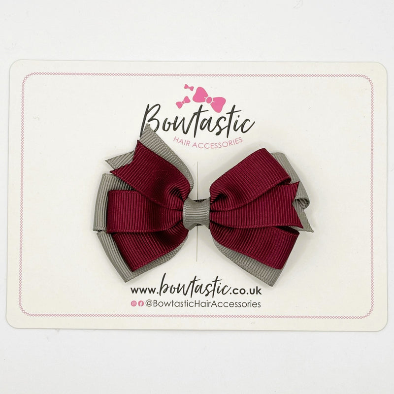 3.25 Inch Flat Bow Style 2 - Burgundy & Metal Grey