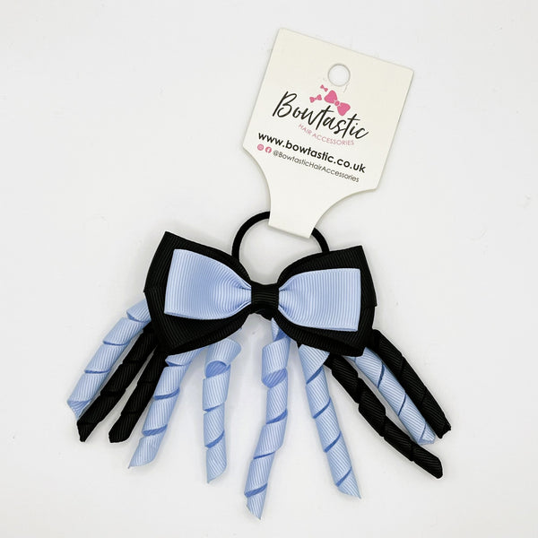 3 Inch Bow Corker Thin Elastic - Bluebell & Black