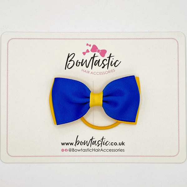 3 Inch Double Layer Bow Thin Elastic - Royal Blue & Yellow Gold