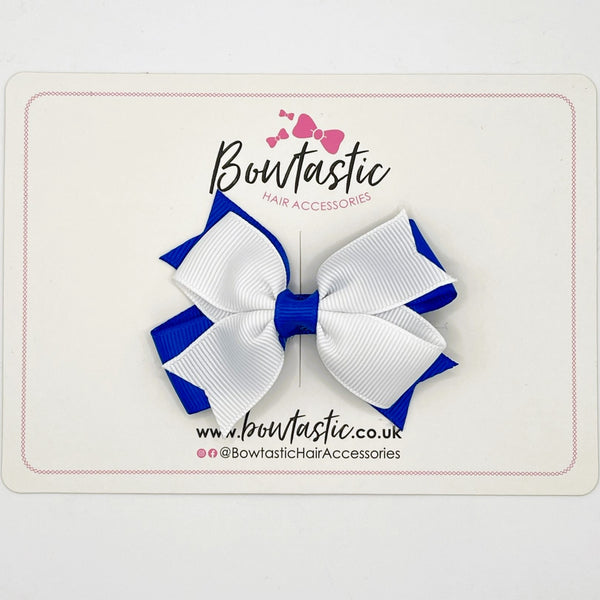 3 Inch Flat 2 Layer Bow - White & Royal Blue