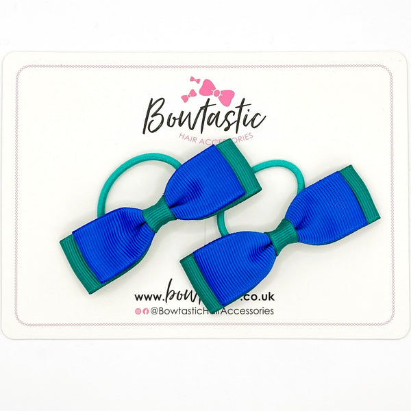 2.5 Inch Thin Style Bows Thin Elastic - Royal Blue & Jade Green - 2 Pack