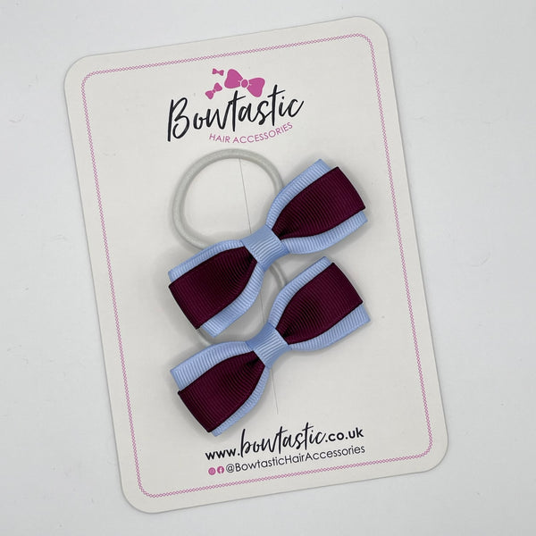 2.5 Inch Tuxedo Bow Thin Elastic - Burgundy & Bluebell - 2 Pack