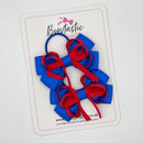 3 Inch Double Bow Style 2 Thin Elastic  - Red & Royal Blue - 2 Pack