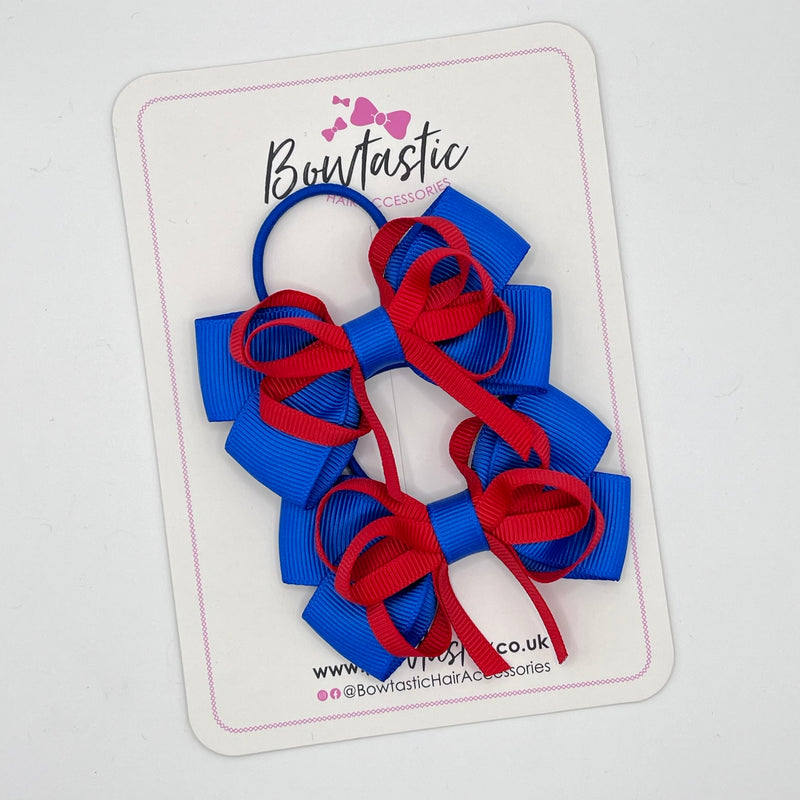 3 Inch Double Bow Style 2 Thin Elastic  - Red & Royal Blue - 2 Pack