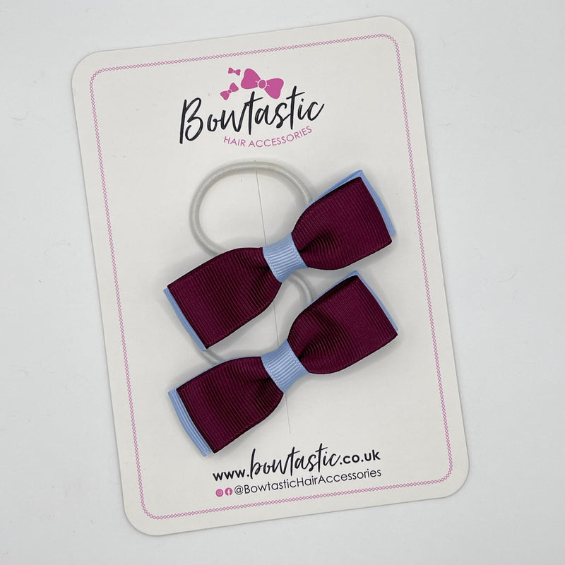 2.75 Inch Flat Bows Thin Elastic - Burgundy & Bluebell - 2 Pack