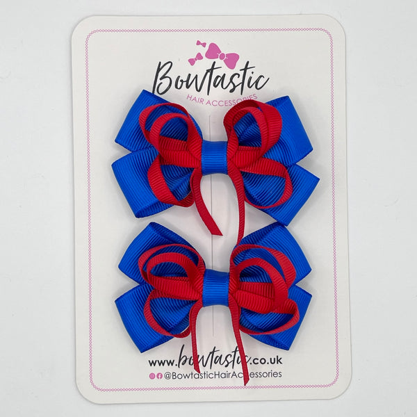 3 Inch Double Bow Style 2 - Red & Royal Blue - 2 Pack