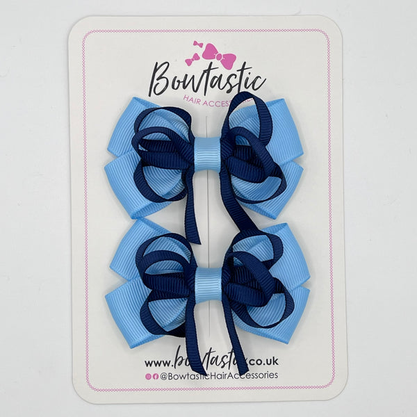 3 Inch Double Bow Style 2 - Navy & Blue Topaz - 2 Pack