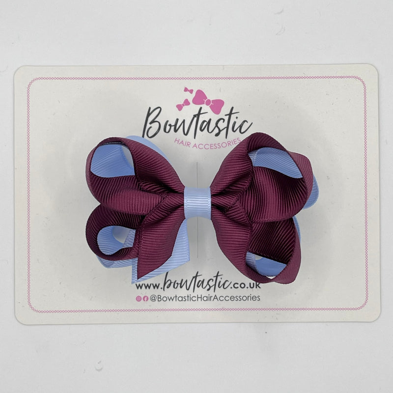 3.5 Inch 2 Layer Bow - Burgundy & Bluebell