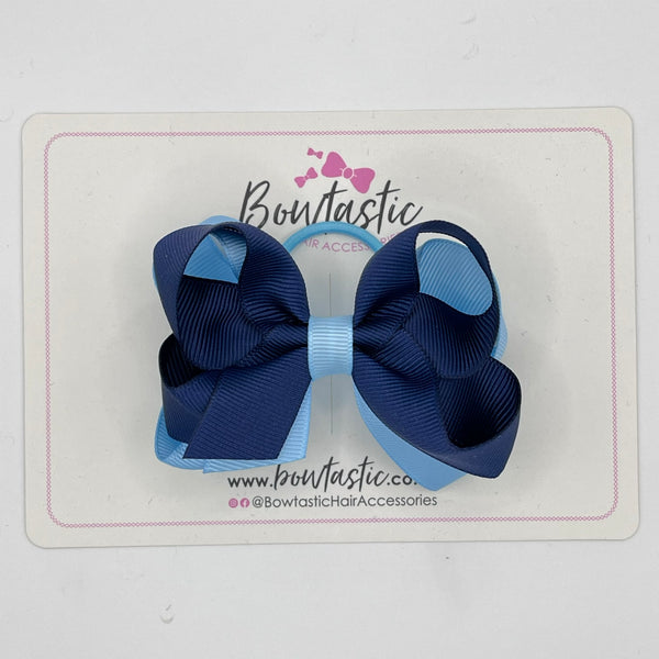 3.5 Inch 2 Layer Bow Thin Elastic - Navy & Blue Topaz