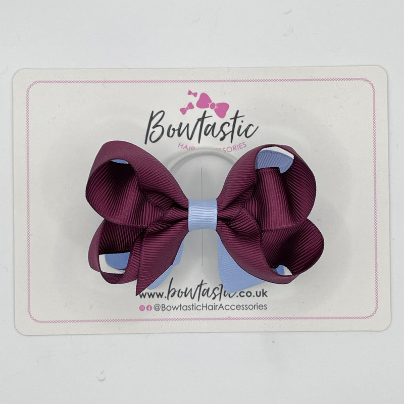 3.5 Inch 2 Layer Bow Thin Elastic - Burgundy & Bluebell