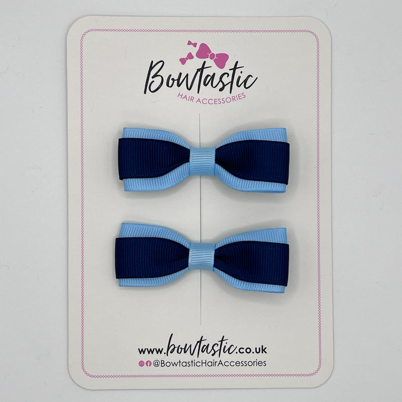 2.5 Inch Tuxedo Bow - Navy & Blue Topaz - 2 Pack