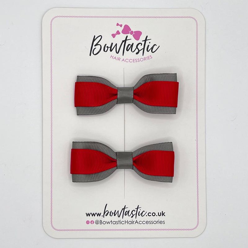 2.5 Inch Tuxedo Bow - Red & Metal Grey - 2 Pack