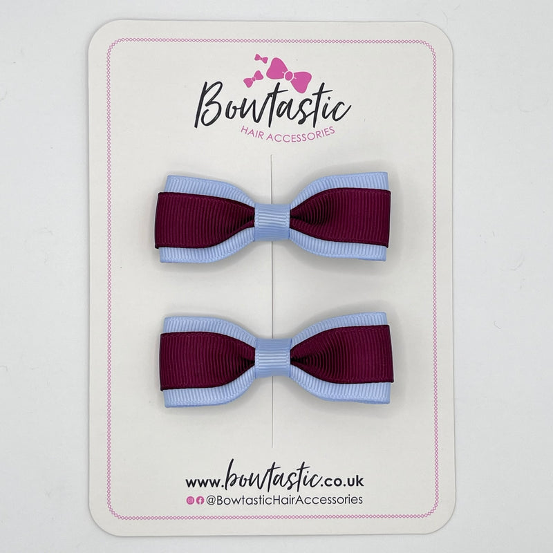 2.5 Inch Tuxedo Bow - Burgundy & Bluebell - 2 Pack