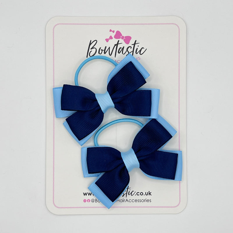 3 Inch Double Butterfly Bow Thin Elastic - Navy & Blue Topaz - 2 Pack