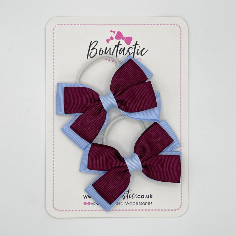 3 Inch Double Butterfly Bow Thin Elastic - Burgundy & Bluebell - 2 Pack