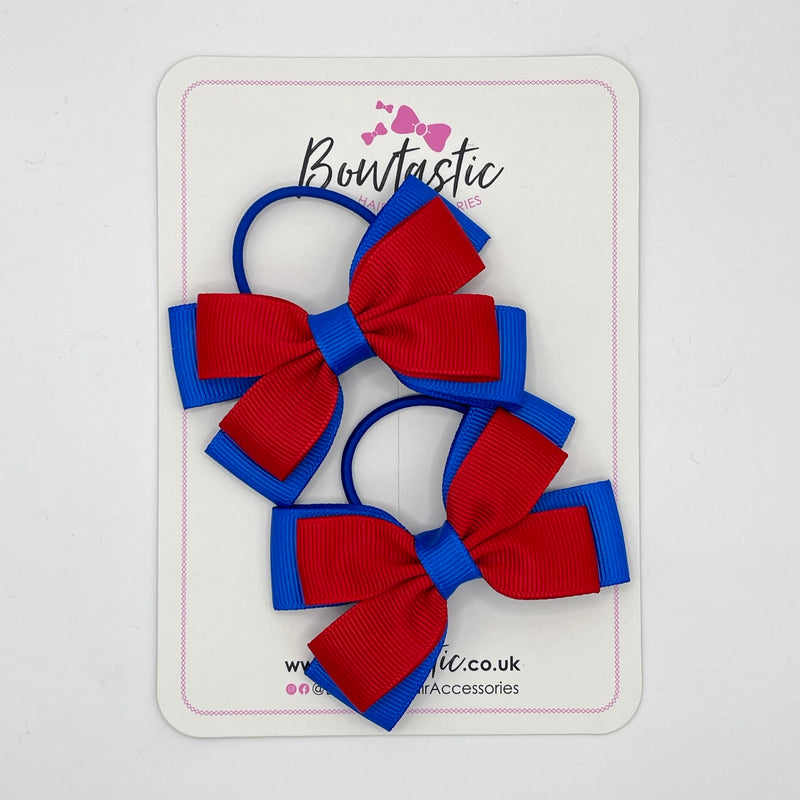 3 Inch Double Butterfly Bow Thin Elastic - Red & Royal Blue - 2 Pack