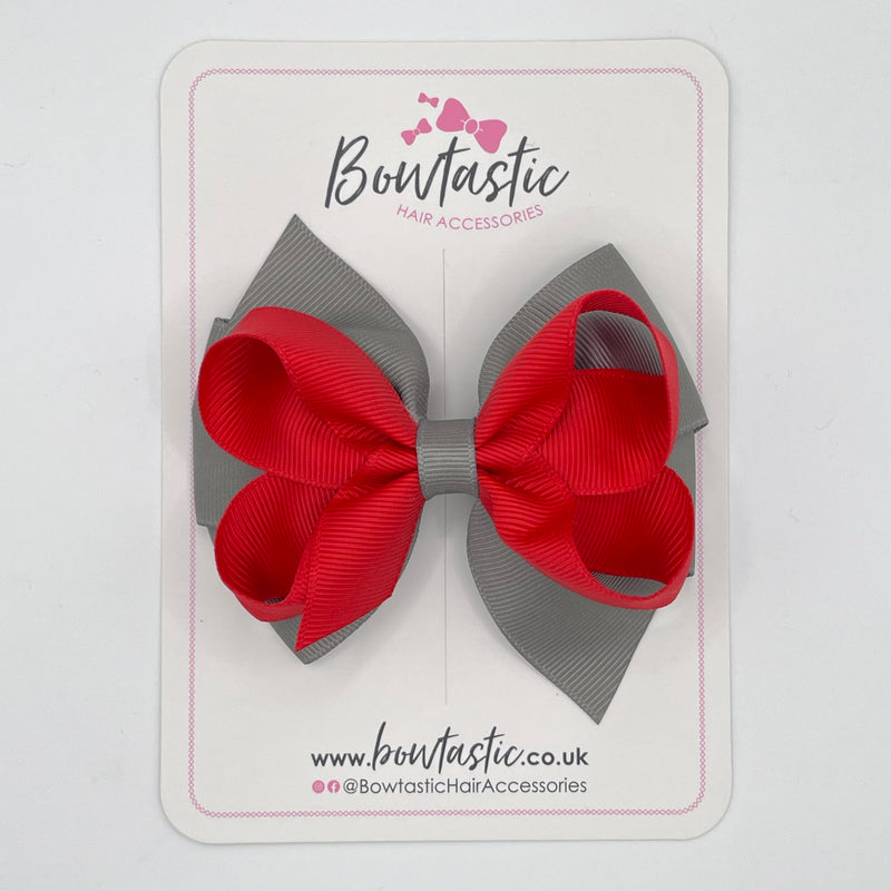 4 Inch Double Bow - Red & Metal Grey