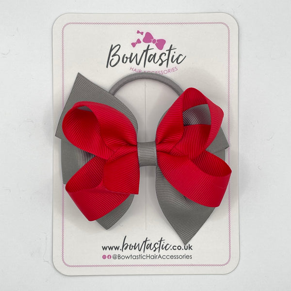 4 Inch Double Bow Bobble - Red & Metal Grey