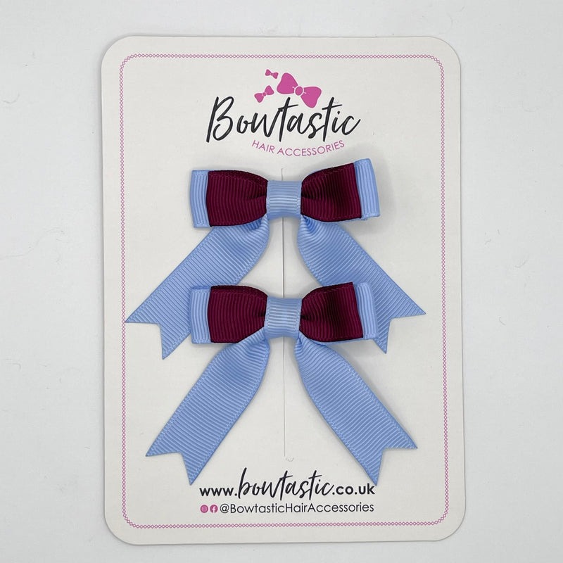 2 Inch Tail Bow - Burgundy & Bluebell - 2 Pack