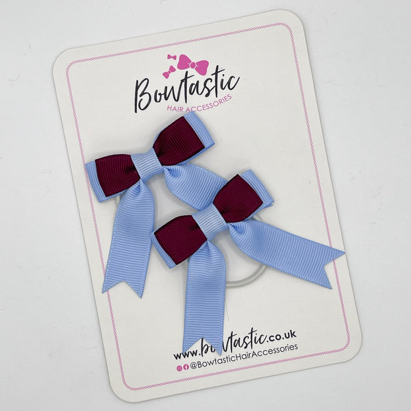 2 Inch Tail Bow Thin Elastic - Burgundy & Bluebell - 2 Pack