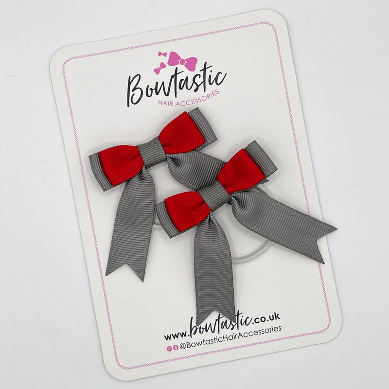 2 Inch Tail Bow Thin Elastic - Red & Metal Grey - 2 Pack