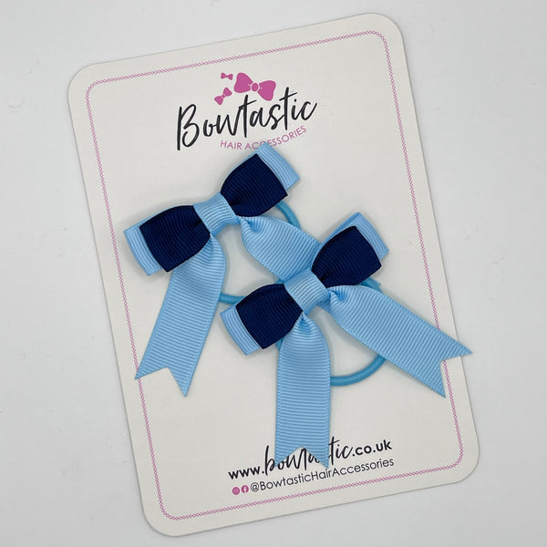 2 Inch Tail Bow Thin Elastic - Navy & Blue Topaz - 2 Pack