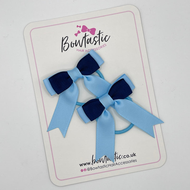 2 Inch Tail Bow Thin Elastic - Navy & Blue Topaz - 2 Pack