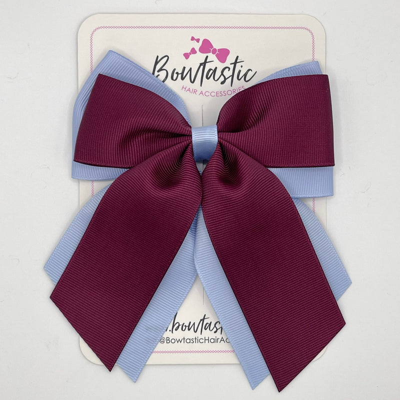 4.5 Inch 2 Layer Tail Bow - Burgundy & Bluebell