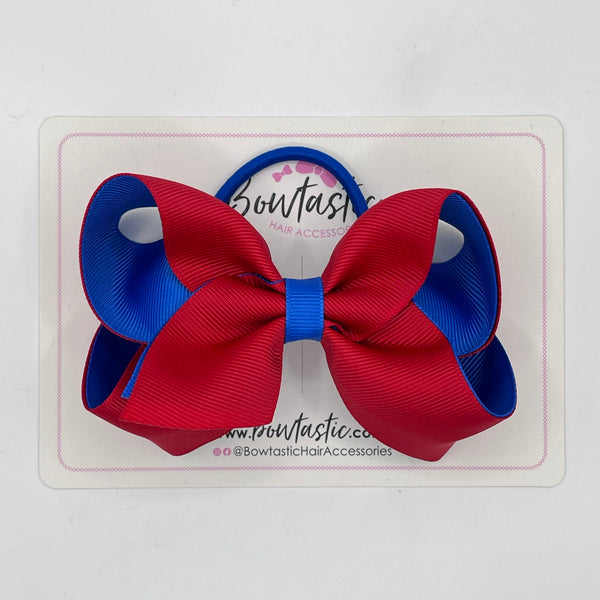 4 Inch Double Ribbon Bow Bobble - Red & Royal Blue