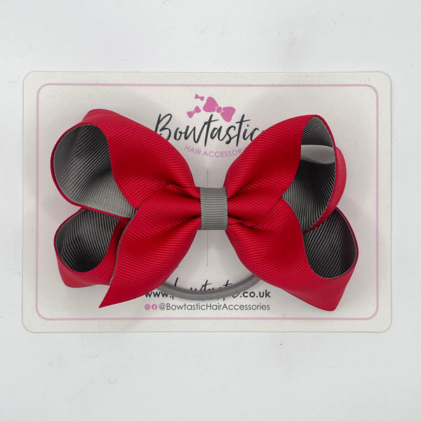 4 Inch Double Ribbon Bow Bobble - Red & Metal Grey