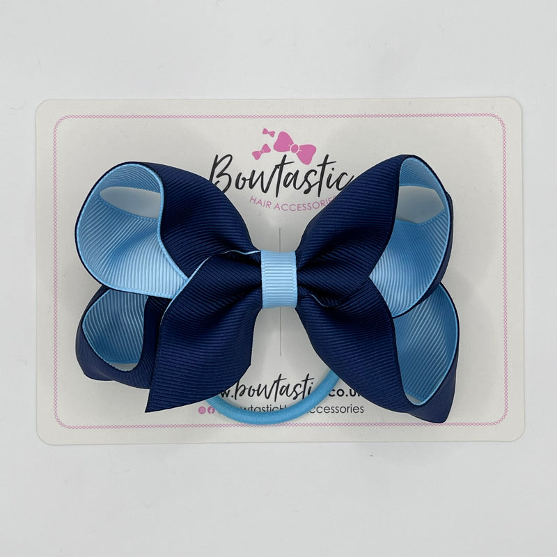 4 Inch Double Ribbon Bow Bobble - Navy & Blue Topaz