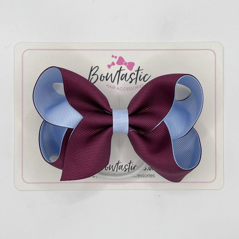 4 Inch Double Ribbon Bow Bobble - Burgundy & Bluebell