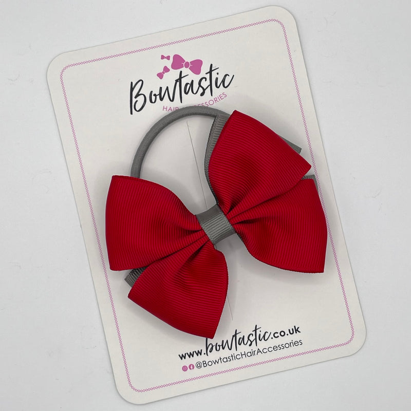 3.5 Inch Double Butterfly Bow Bobble - Red & Metal Grey