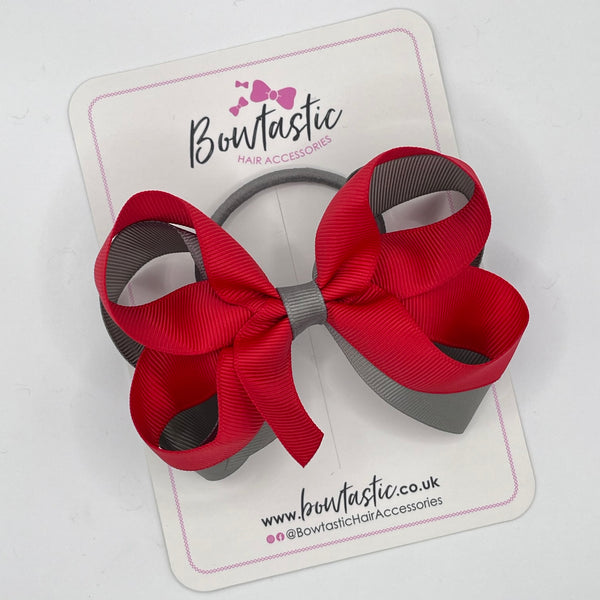 4 Inch 2 Layer Bow Bobble - Red & Metal Grey