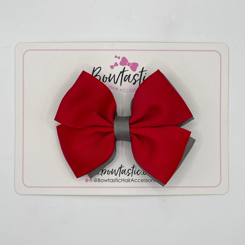 3.5 Inch Double Butterfly Bow - Red & Metal Grey