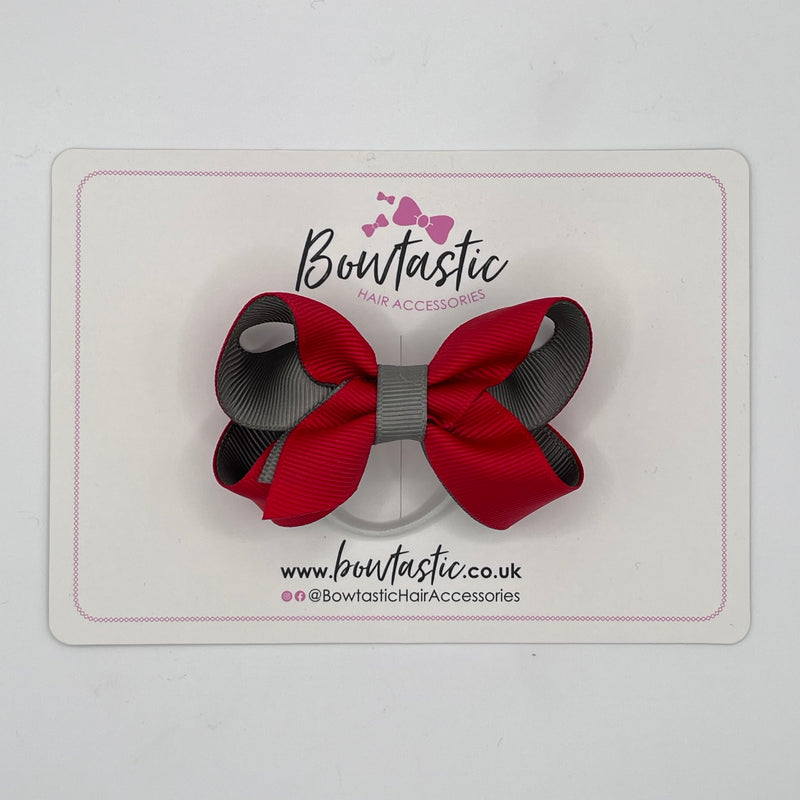 3 Inch Bow Thin Elastic - Red & Metal Grey