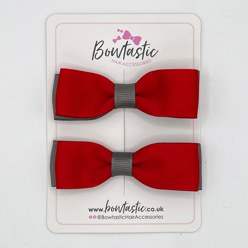 2.75 Inch Flat Bows - Red & Metal Grey - 2 Pack