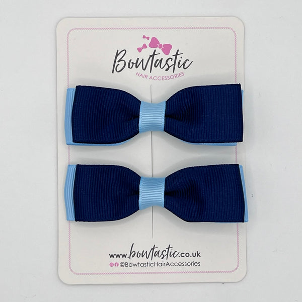 2.75 Inch Flat Bows - Navy & Blue Topaz - 2 Pack